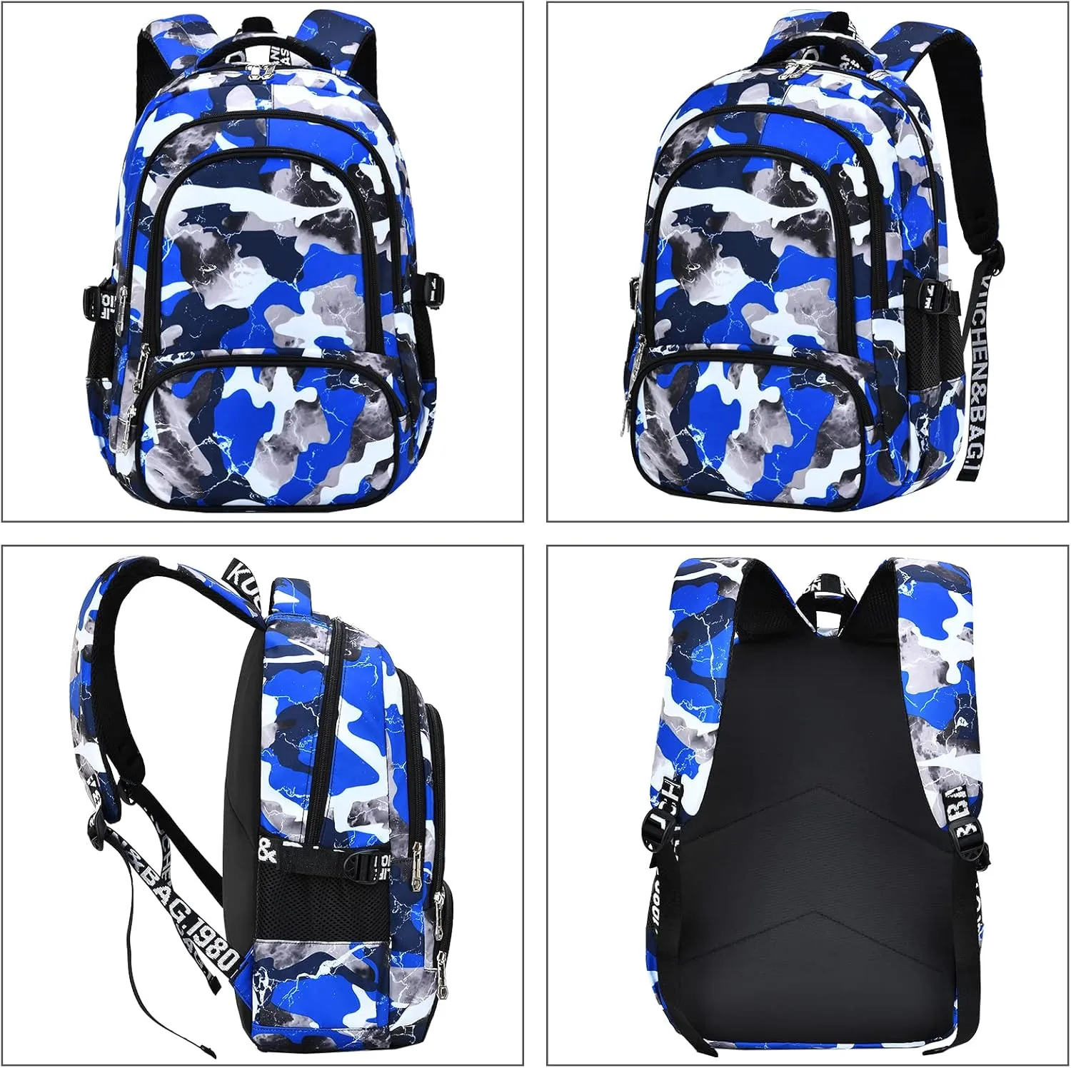 Camo Backpack for Kids, Lightweight Camo Backpack Elementary Middle School Backpack Water Repellent Bookbag (Camo Blue 2 in 1)