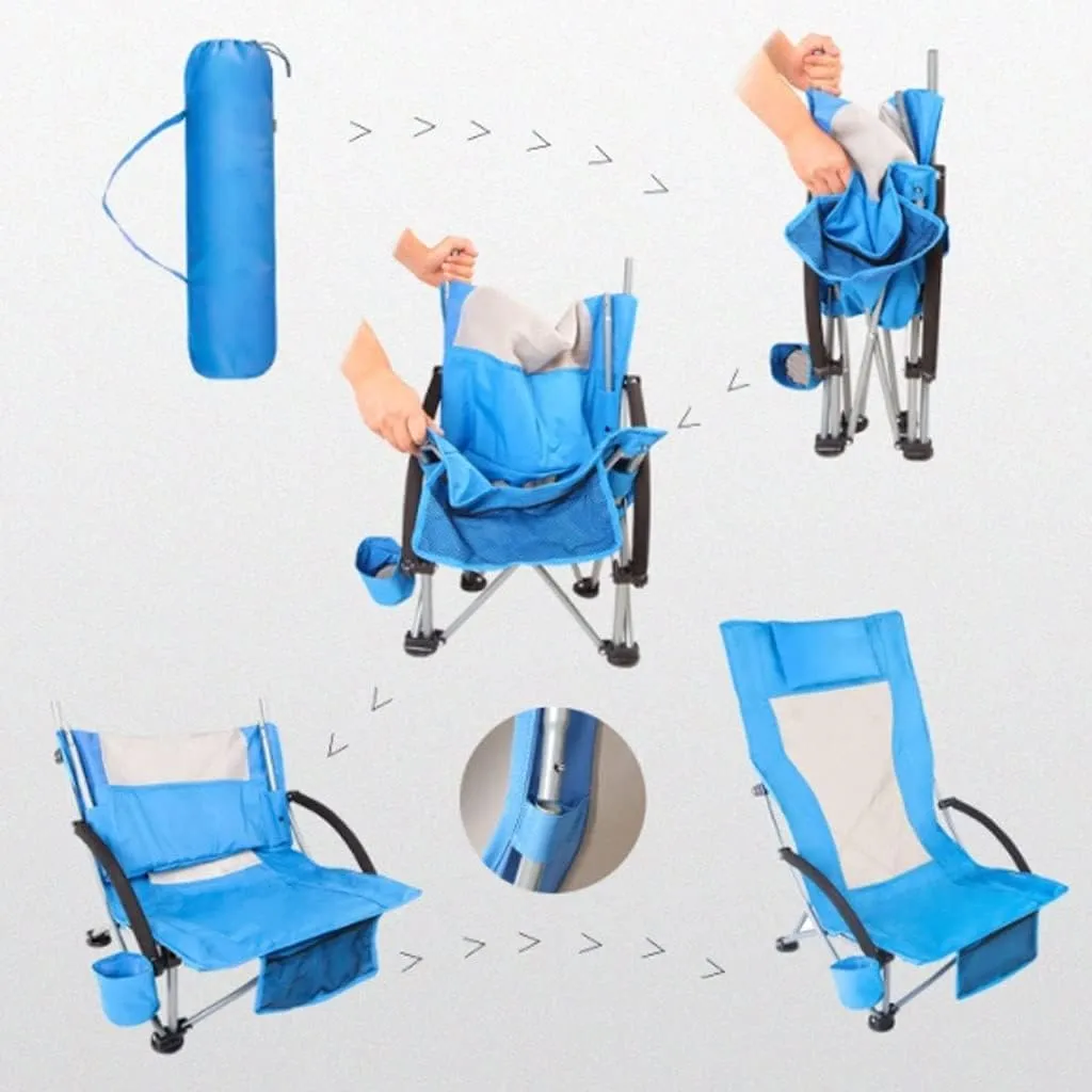 Camping Chair Folding Portable High-Backed Armchair Padded Deck Beach omics Breathable Comfortable with Headrest Chairs for Adults