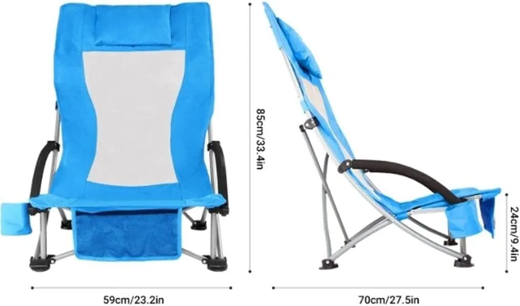 Camping Chair Folding Portable High-Backed Armchair Padded Deck Beach omics Breathable Comfortable with Headrest Chairs for Adults