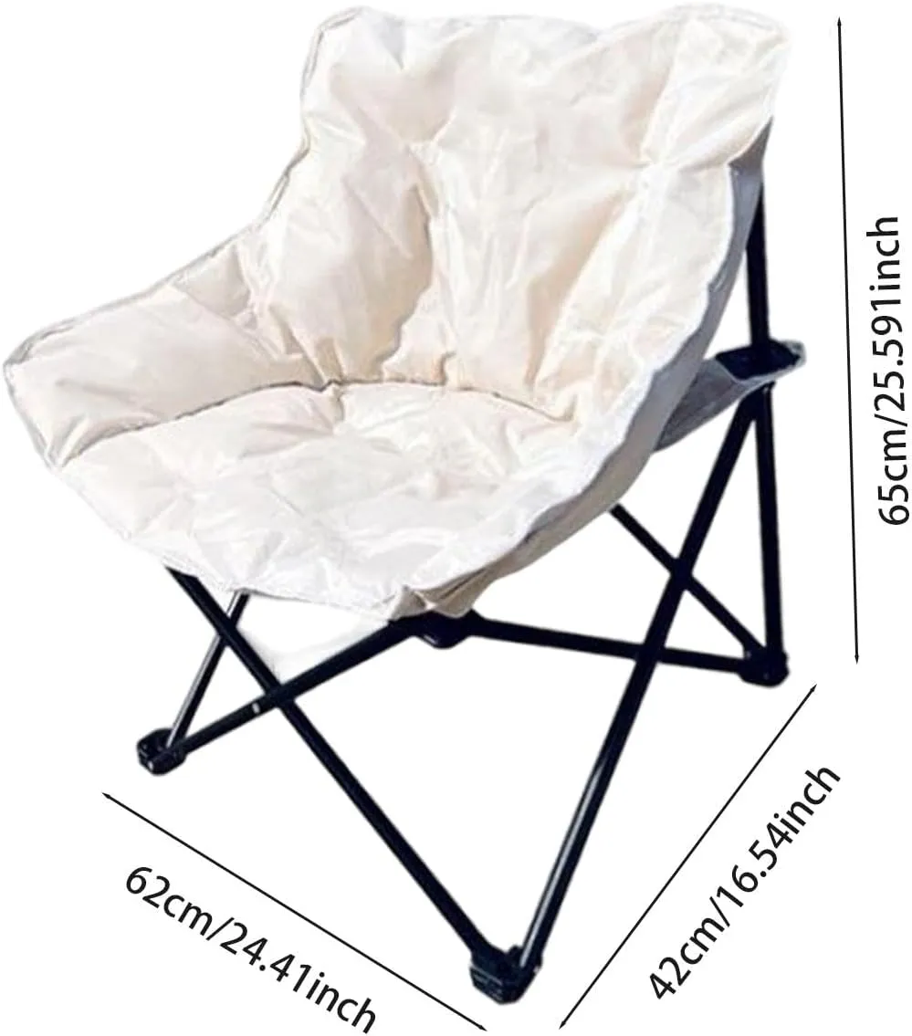 Camping Chair Moon Chair Heavy Duty Sofa Chair Portable Fishing Lounge Chair Foldable Seat for Adults Hiking Outdoor Sports, White