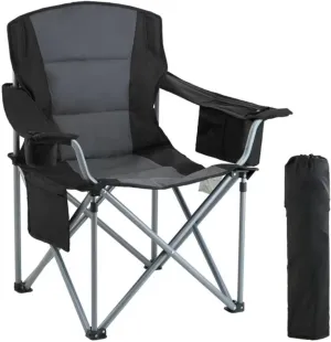 Camping Chair with Cup Holder - Portable Black/Gray Outdoor Folding Chair