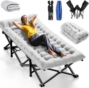 Camping Cots for Adults, Upgraded Folding Camping Cot Heavy Duty Sleeping Cots Bed 1200D Double Layer Oxford Camping Cot Mattress with Flannel Blanket for Home Office Nap Beach Travel, 550LBS