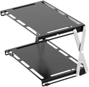 Camping Folding Storage Rack Organizer Desktop Zinc Alloy Easy Carrying Sturdy Outdoor Cookware Storage Rack for BBQ Hiking, Double Layers