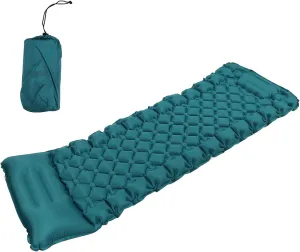 Camping Mattress Foot Operated Inflation Portable Ergonomic Design Pillow Quadrilateral Peacock Blue Sleeping Pad