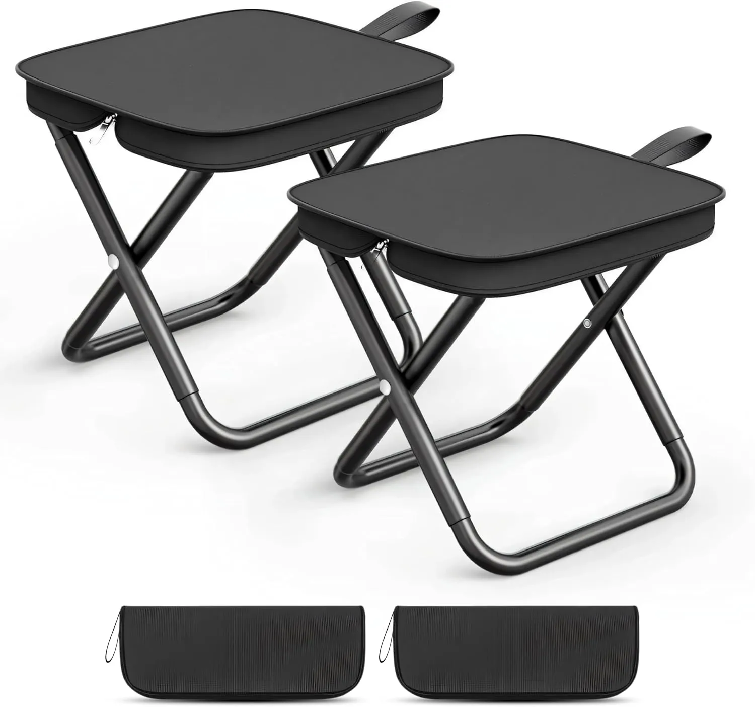 Camping Stools Set of 2, 10.6 Inch Small Portable Folding Chair with Carry Bag, Collapsible Camp Stools for Adults, Outdoor Footstool for Picnic Hiking Fishing, Hold Up to 220 LBS, Easy Setup, Black