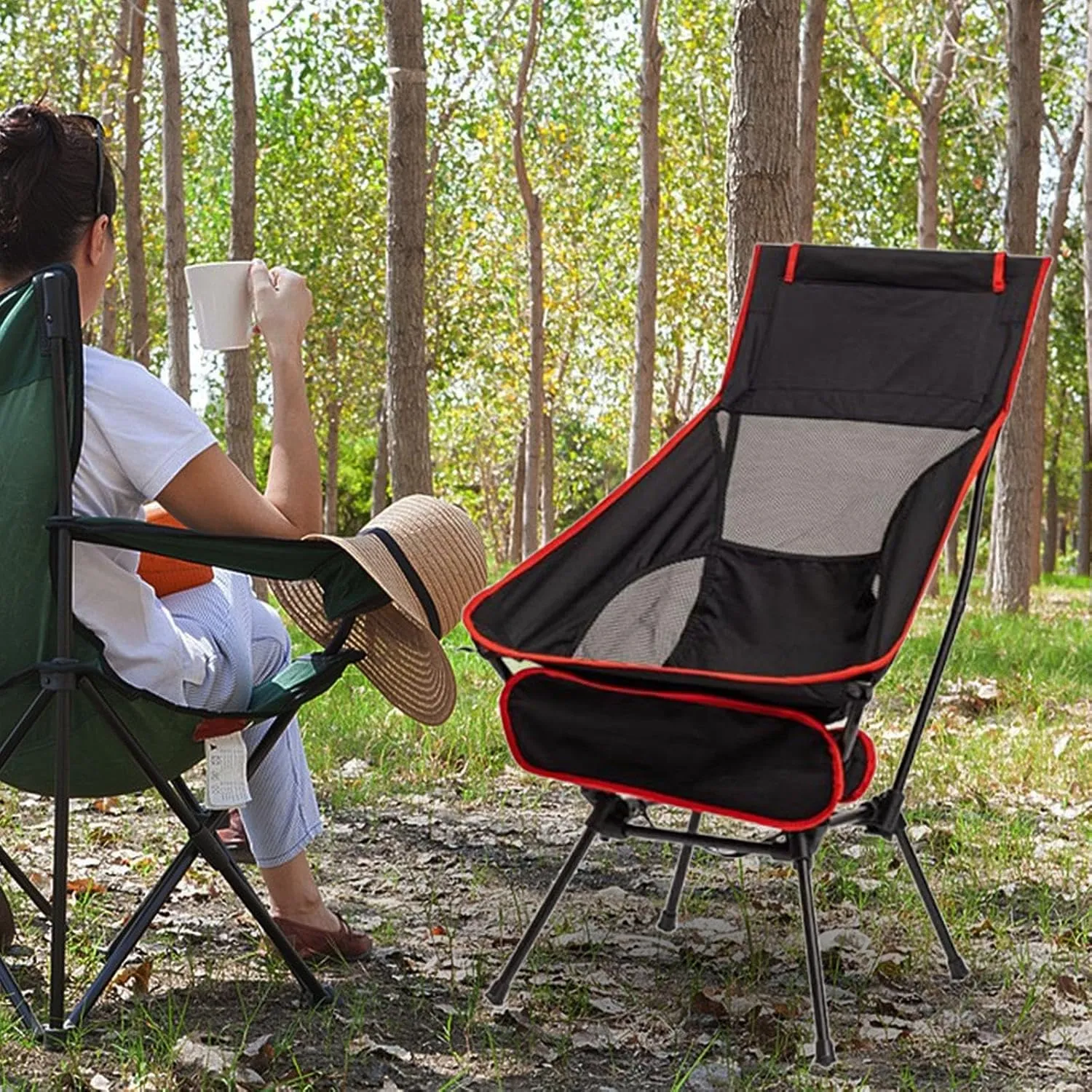 Camping Swing Chair, Compact High Back Furniture, Portable Chair, Telescopic Seat for Travel Hiking, Black