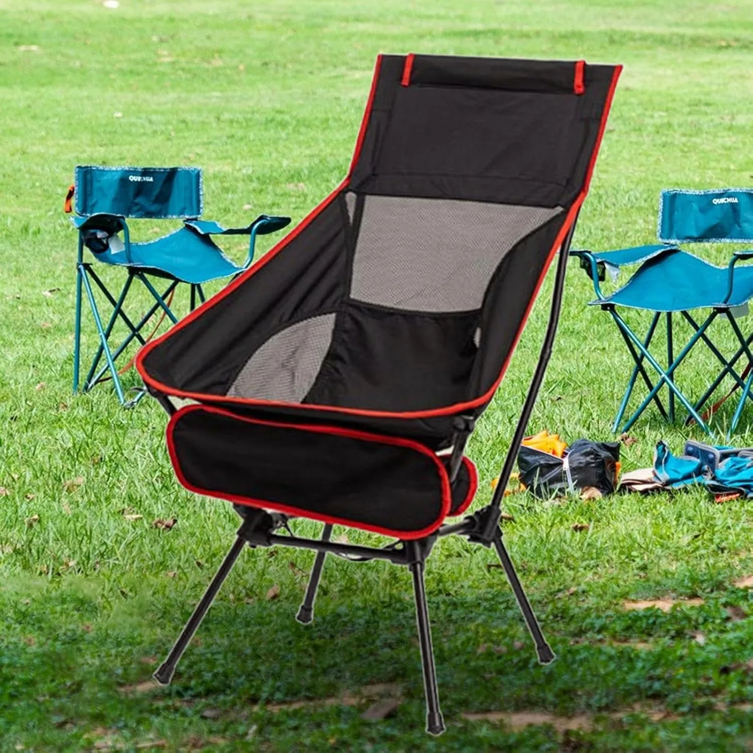 Camping Swing Chair, Compact High Back Furniture, Portable Chair, Telescopic Seat for Travel Hiking, Black