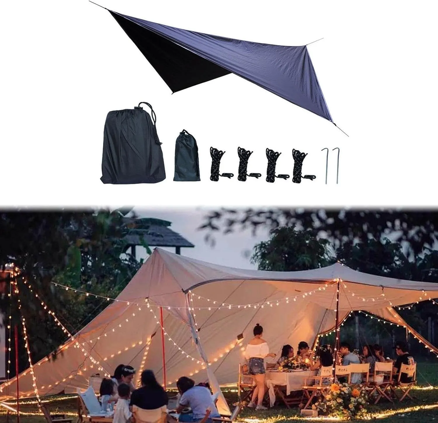 Camping Tarp Camping Canopy Multifunctional Tent Tarp Awning Hammock Canopy for Garden Beach Fishing Backpacking Backyard, Black