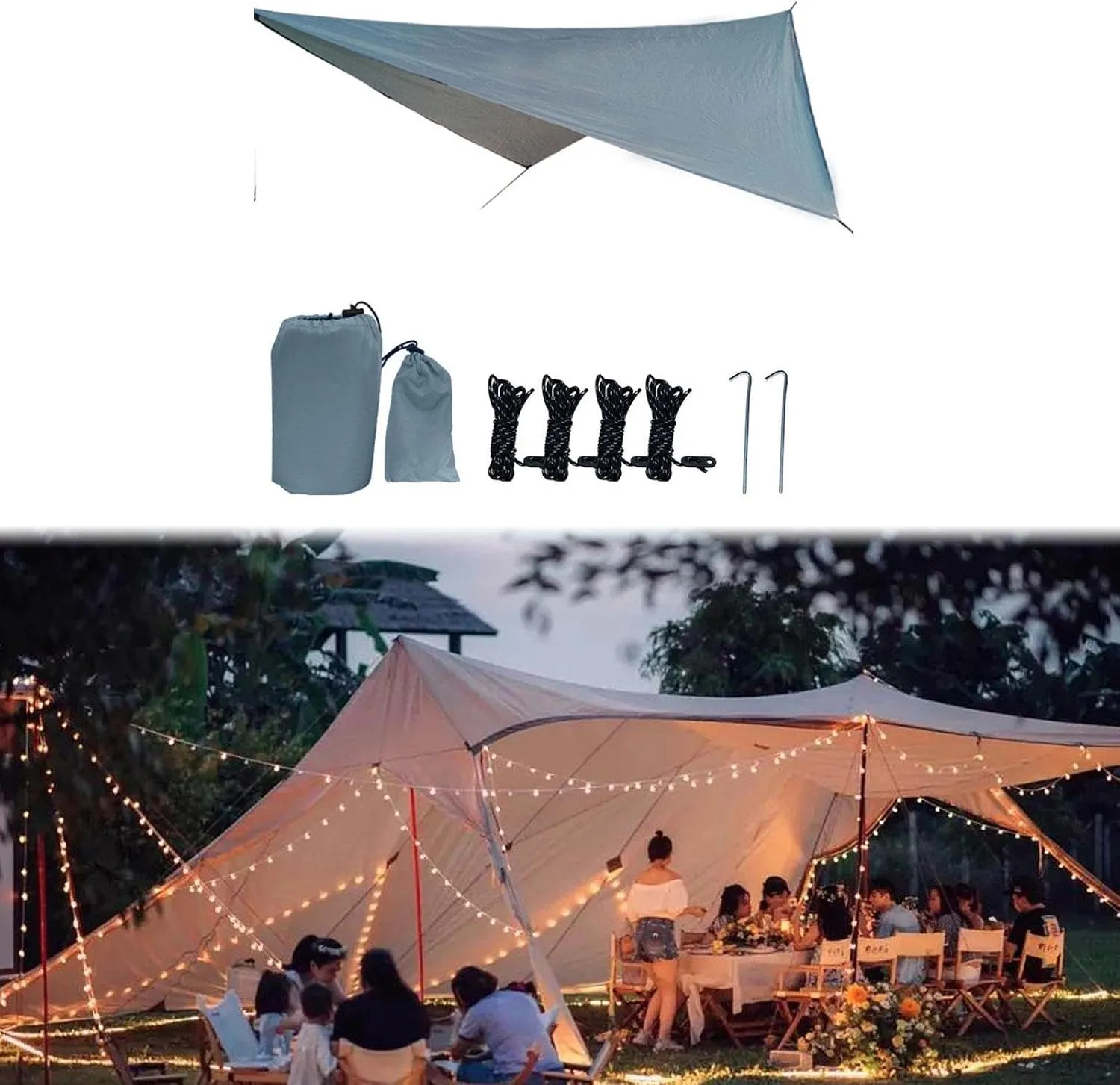 Camping Tarp Hammock Canopy Large Portable Camping Tent Tarp Canopy for Beach Outdoor Activities Garden Travel Picnic, Gray