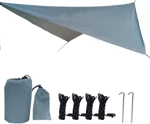 Camping Tarp Hammock Canopy Large Portable Camping Tent Tarp Canopy for Beach Outdoor Activities Garden Travel Picnic, Gray
