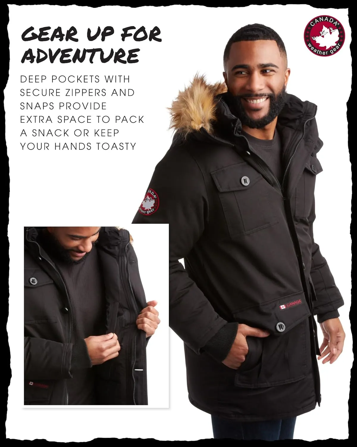 CANADA WEATHER GEAR Men's Winter Coat - Heavyweight Teflon Canvas Parka Jacket (M-XXL)