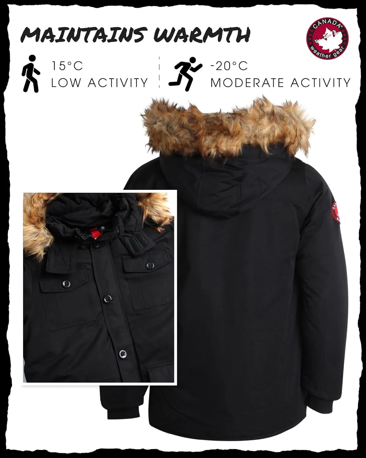 CANADA WEATHER GEAR Men's Winter Coat - Heavyweight Teflon Canvas Parka Jacket (M-XXL)