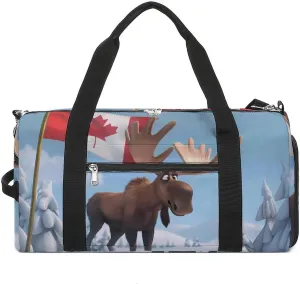 Canadian Canada Flag Funny Moose Sports Gym Bag for Men Women Travel Duffel Bag with Shoulder Strap