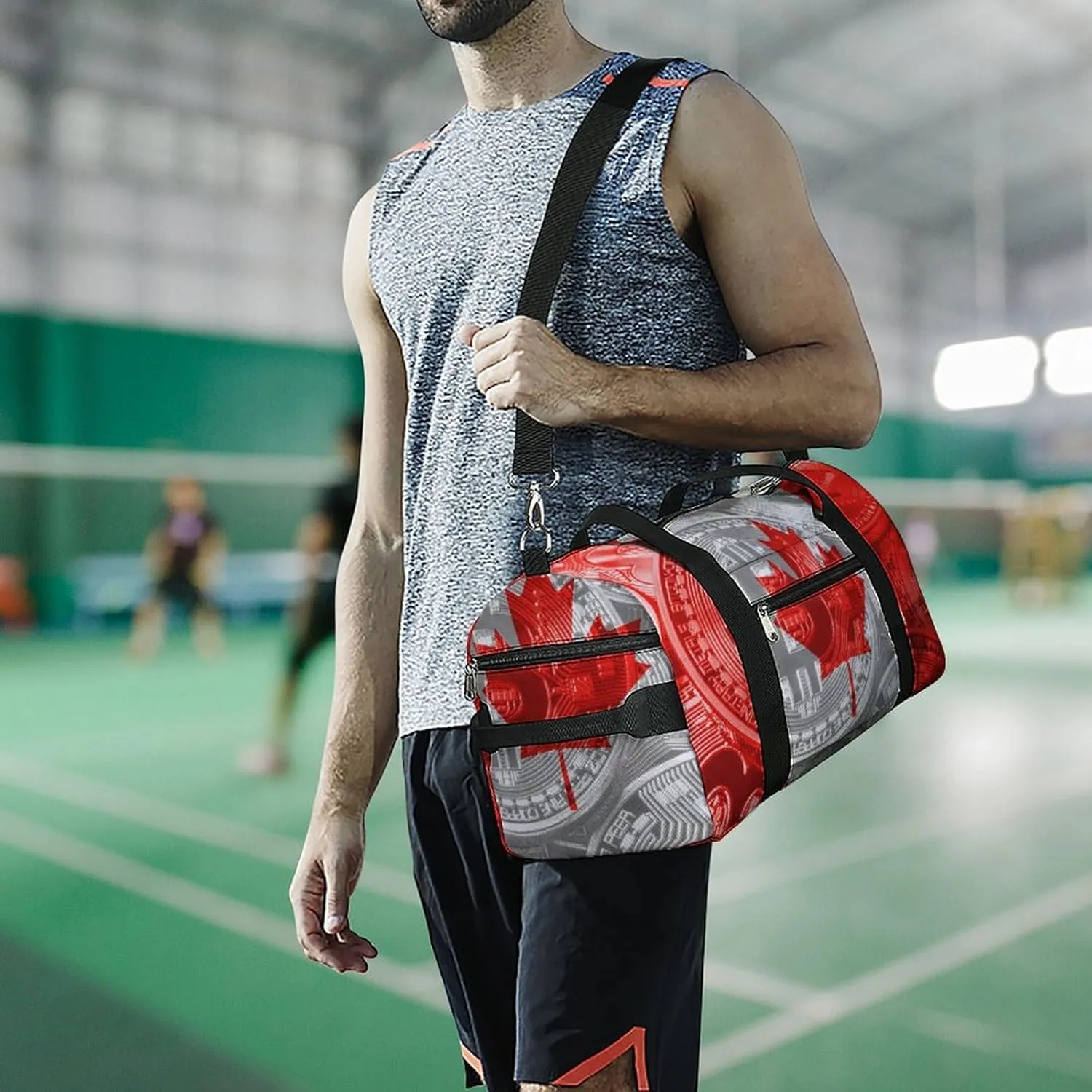Canadian Flag Bitcoin Gym Duffel Bag Waterproof with Shoe Compartment for Sports