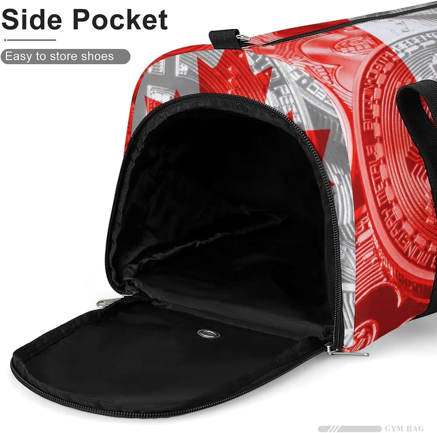 Canadian Flag Bitcoin Gym Duffel Bag Waterproof with Shoe Compartment for Sports