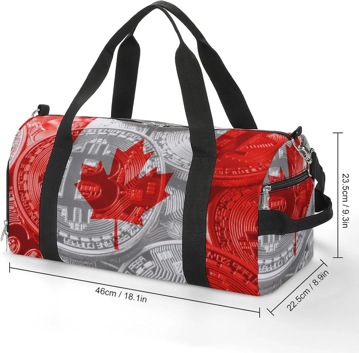 Canadian Flag Bitcoin Gym Duffel Bag Waterproof with Shoe Compartment for Sports
