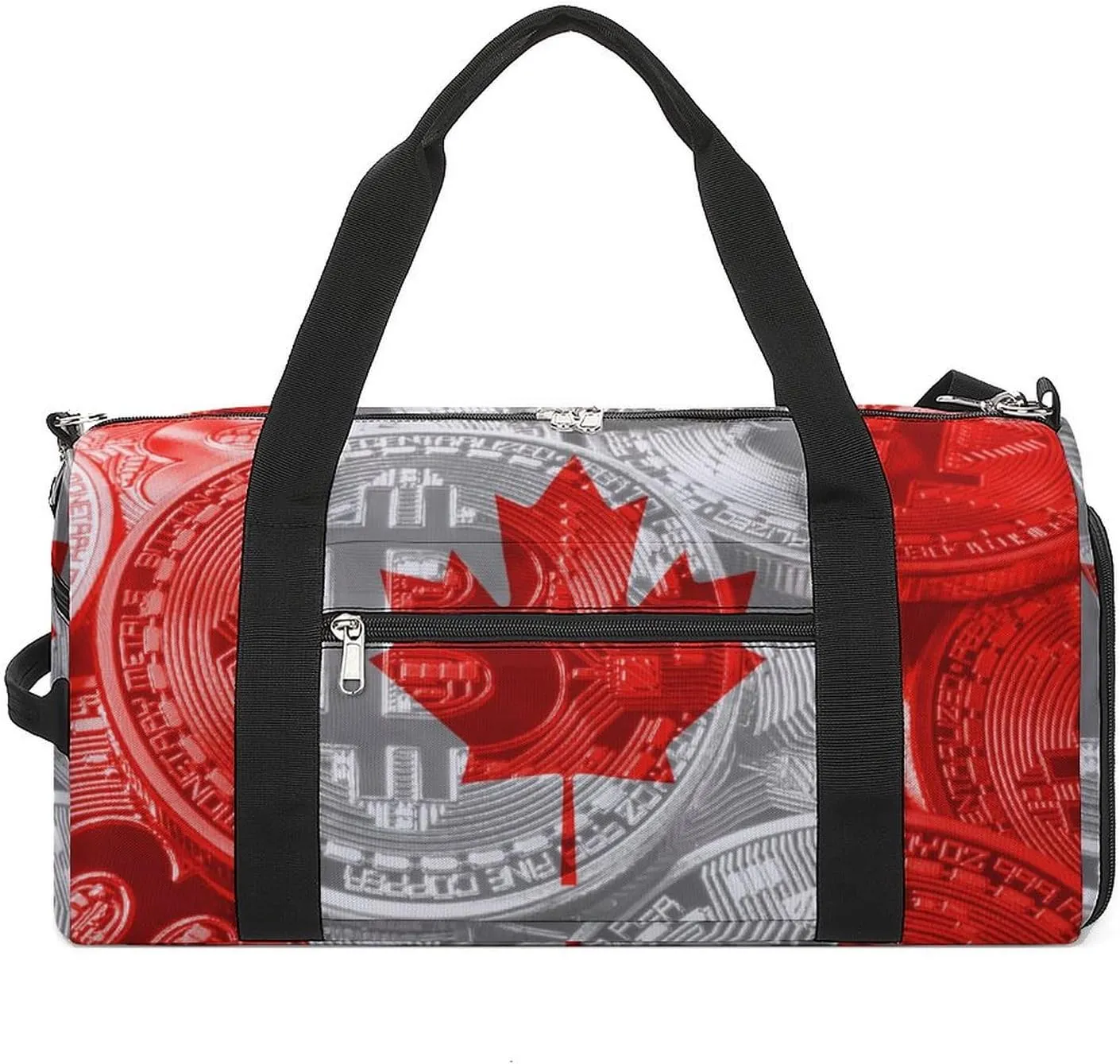 Canadian Flag Bitcoin Gym Duffel Bag Waterproof with Shoe Compartment for Sports