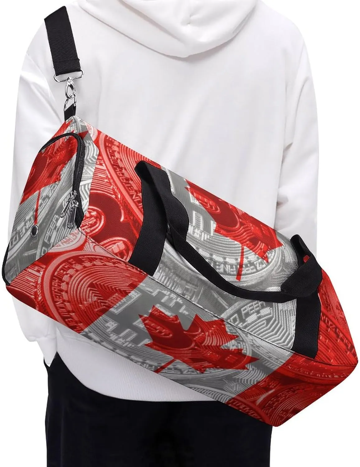 Canadian Flag Bitcoin Gym Duffel Bag Waterproof with Shoe Compartment for Sports