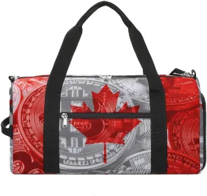 Canadian Flag Bitcoin Gym Duffel Bag Waterproof with Shoe Compartment for Sports