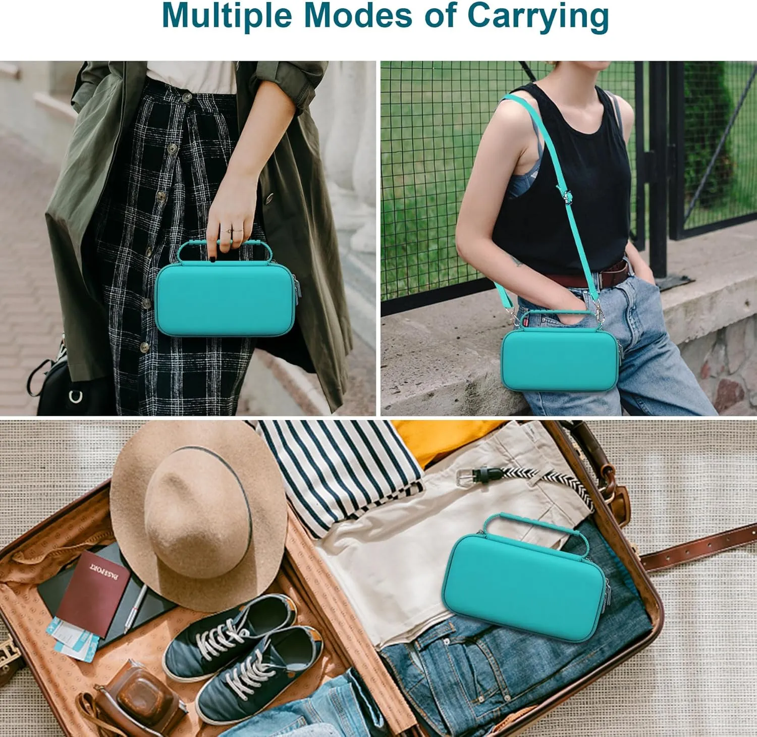 Canboc 4K Digital Camera Case for Femivo/brewene/zheozeig/VETEK 4K Vlogging Camera, Vlogging Camera Bag with Removable Shoulder Strap, Mesh Pocket fit Lens, Battery, Cable, Turquoise (Case Only)
