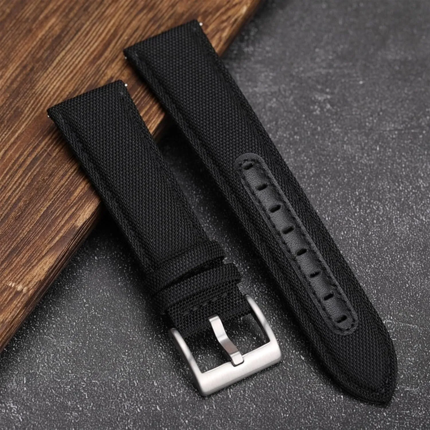 Canvas And Leather Watchband 20MM 22MM Black And Green Men's Military Watch Strap Handmade Bracelet