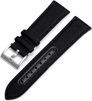Canvas And Leather Watchband 20MM 22MM Black And Green Men's Military Watch Strap Handmade Bracelet