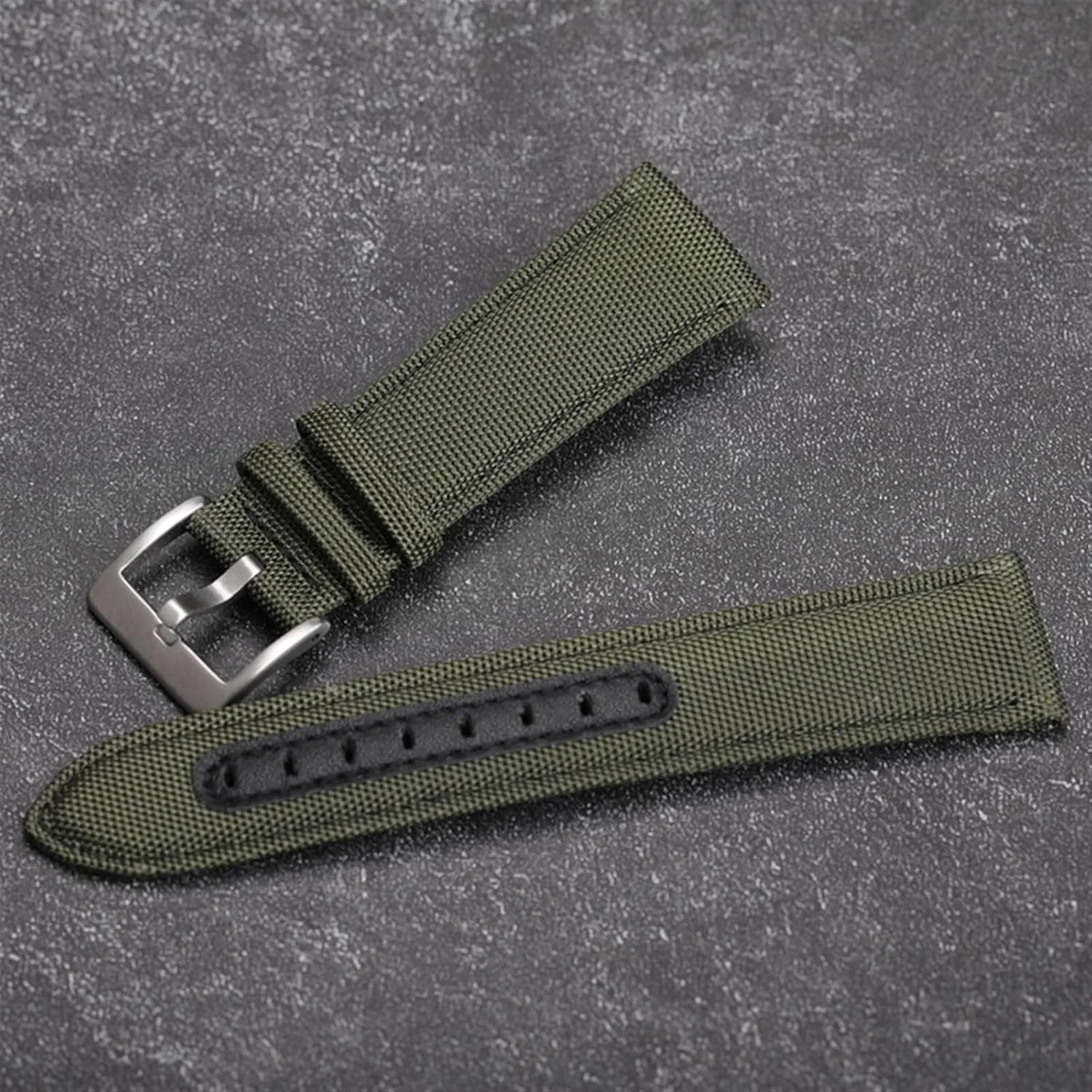 Canvas And Leather Watchband 20MM 22MM Black And Green Men's Military Watch Strap Handmade Bracelet