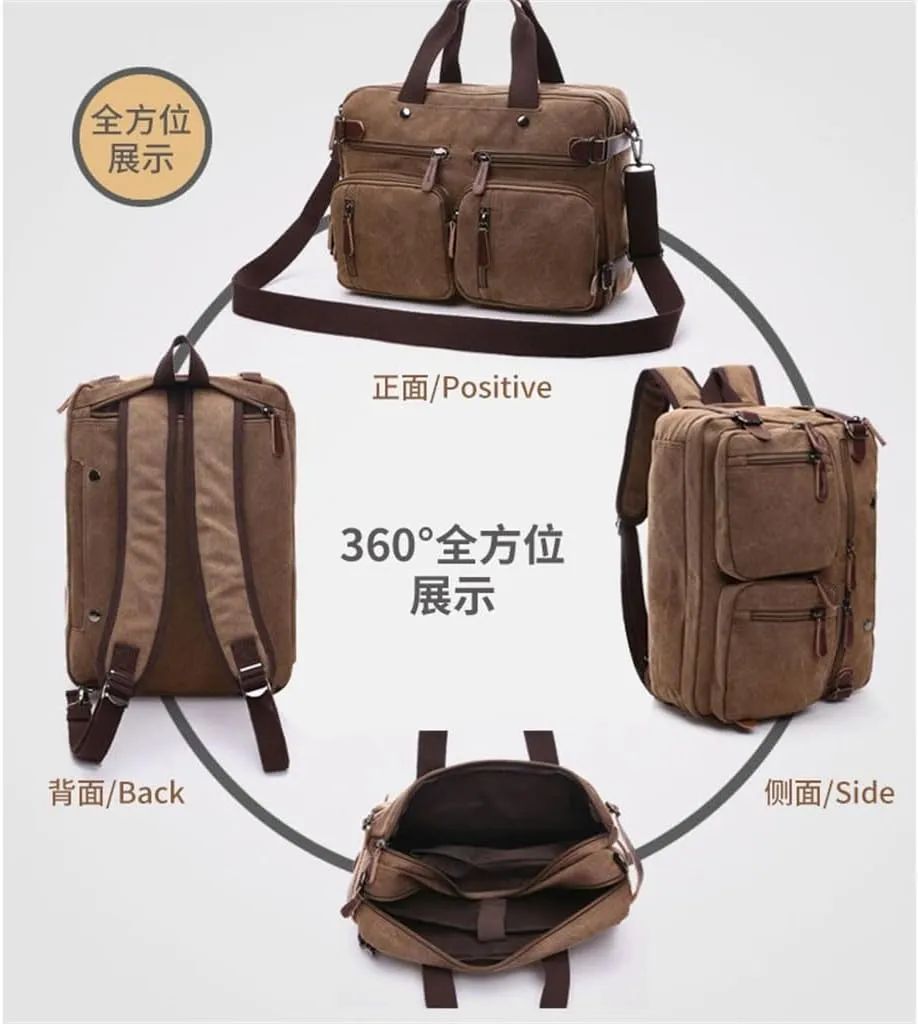 Canvas Bag Business Briefcase Hand Cross Slung Shoulder Three Use Bag Large Computer Bag