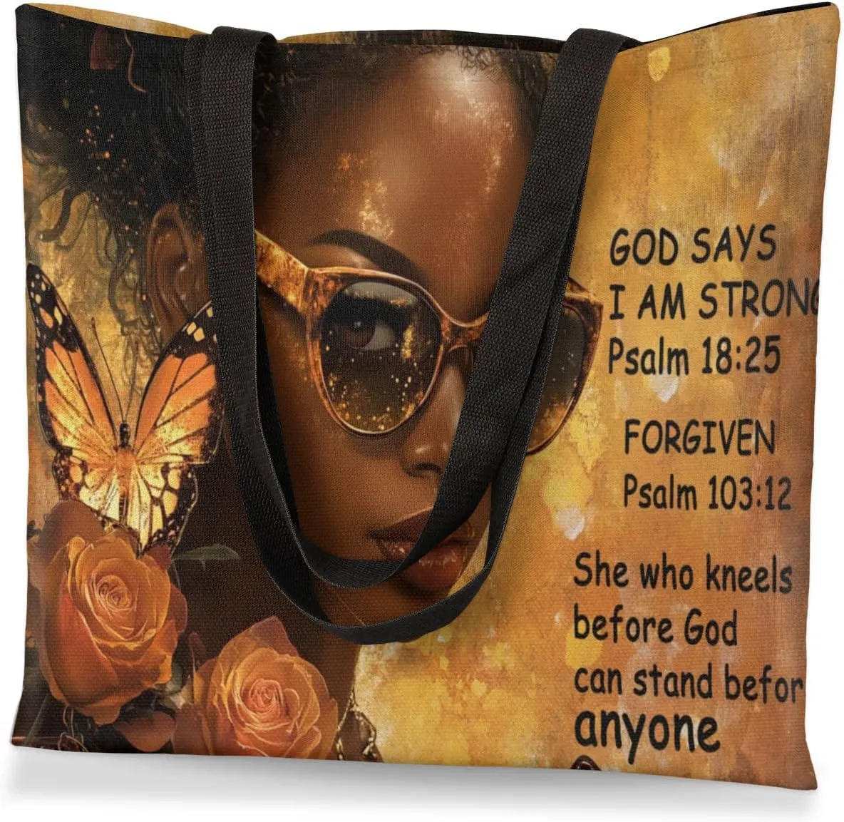 Canvas Tote Bag for Women - Black Girls Large Casual Shoulder Handbag Tote Purse - Reusable Grocery Shopping Bag