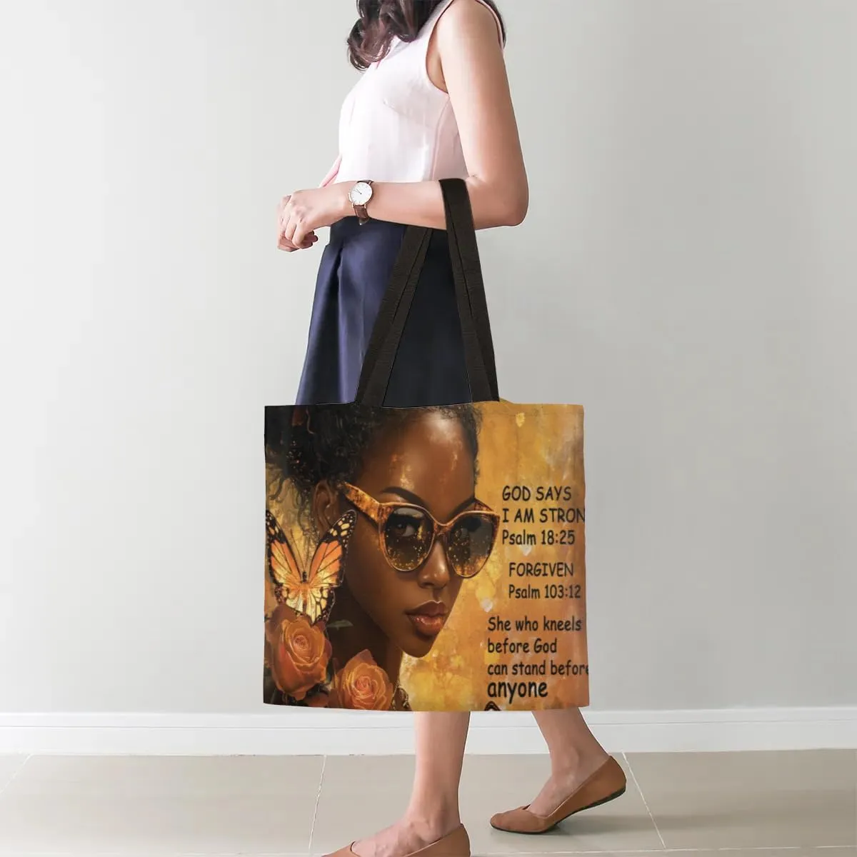 Canvas Tote Bag for Women - Black Girls Large Casual Shoulder Handbag Tote Purse - Reusable Grocery Shopping Bag