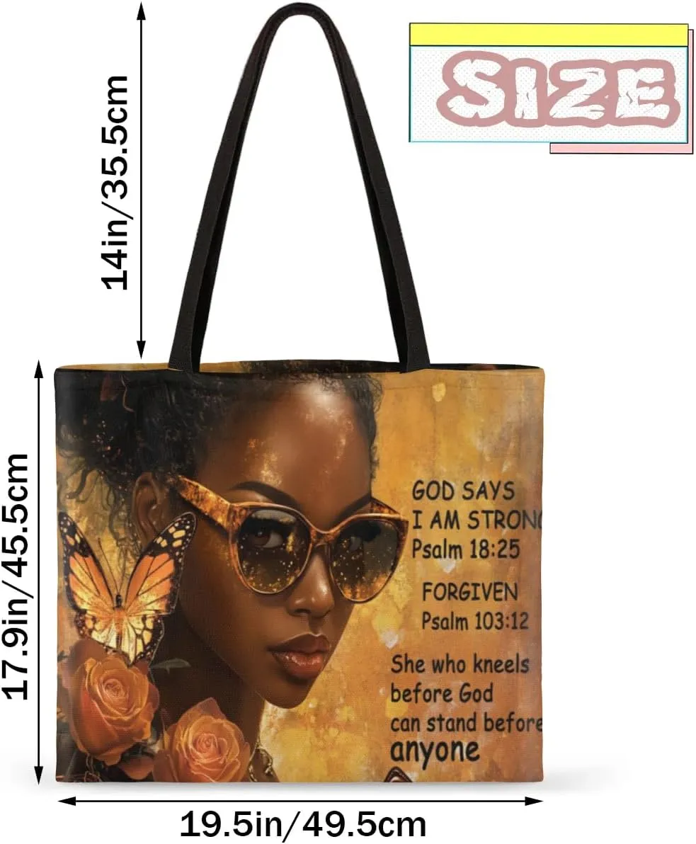 Canvas Tote Bag for Women - Black Girls Large Casual Shoulder Handbag Tote Purse - Reusable Grocery Shopping Bag