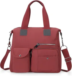 Canvas Tote Bag With Multi Pockets for Women,Shoulder Handbag,Nurse Bag for Work,Crossbody Purse,Top Handle Satchel