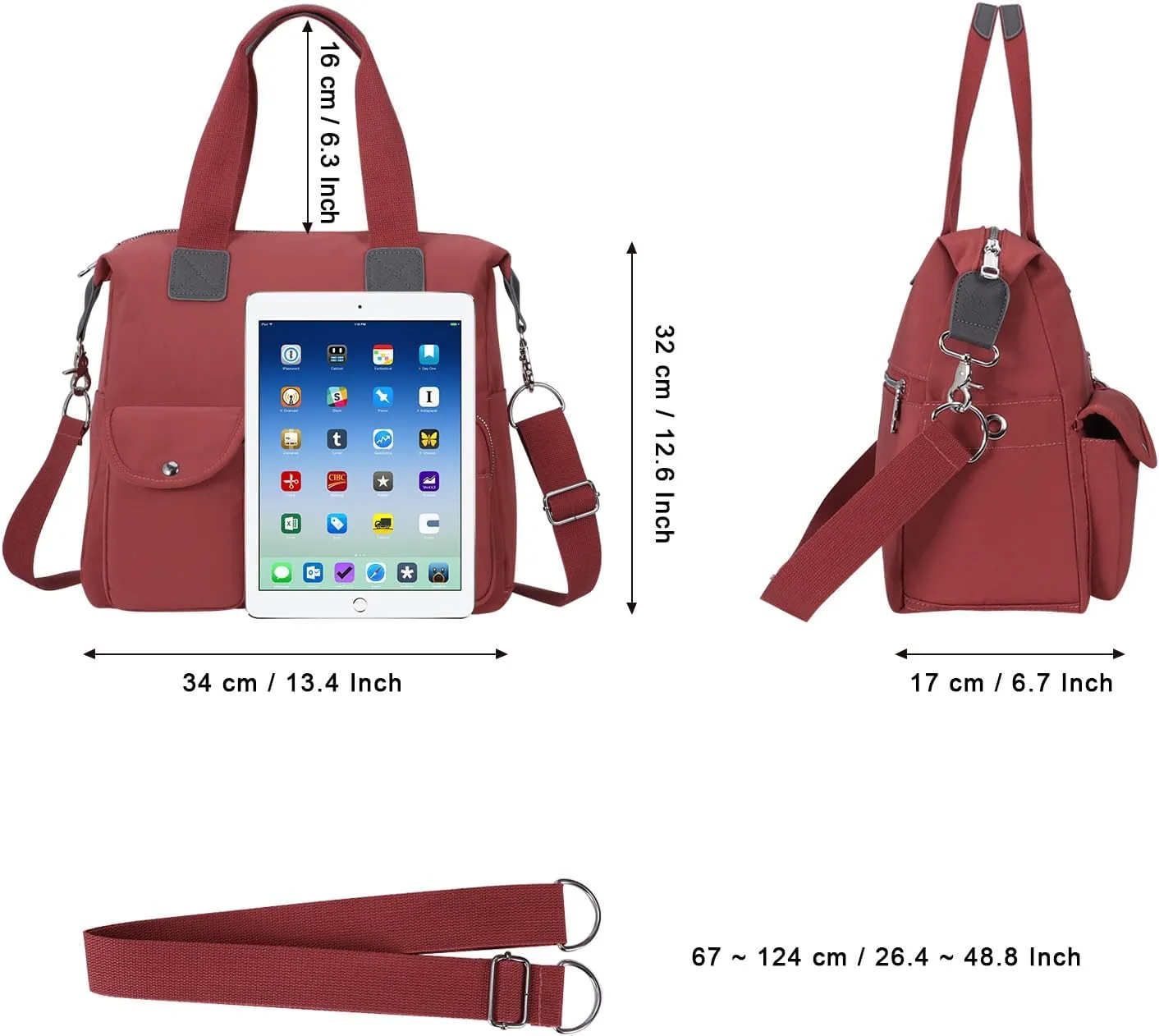 Canvas Tote Bag With Multi Pockets for Women,Shoulder Handbag,Nurse Bag for Work,Crossbody Purse,Top Handle Satchel