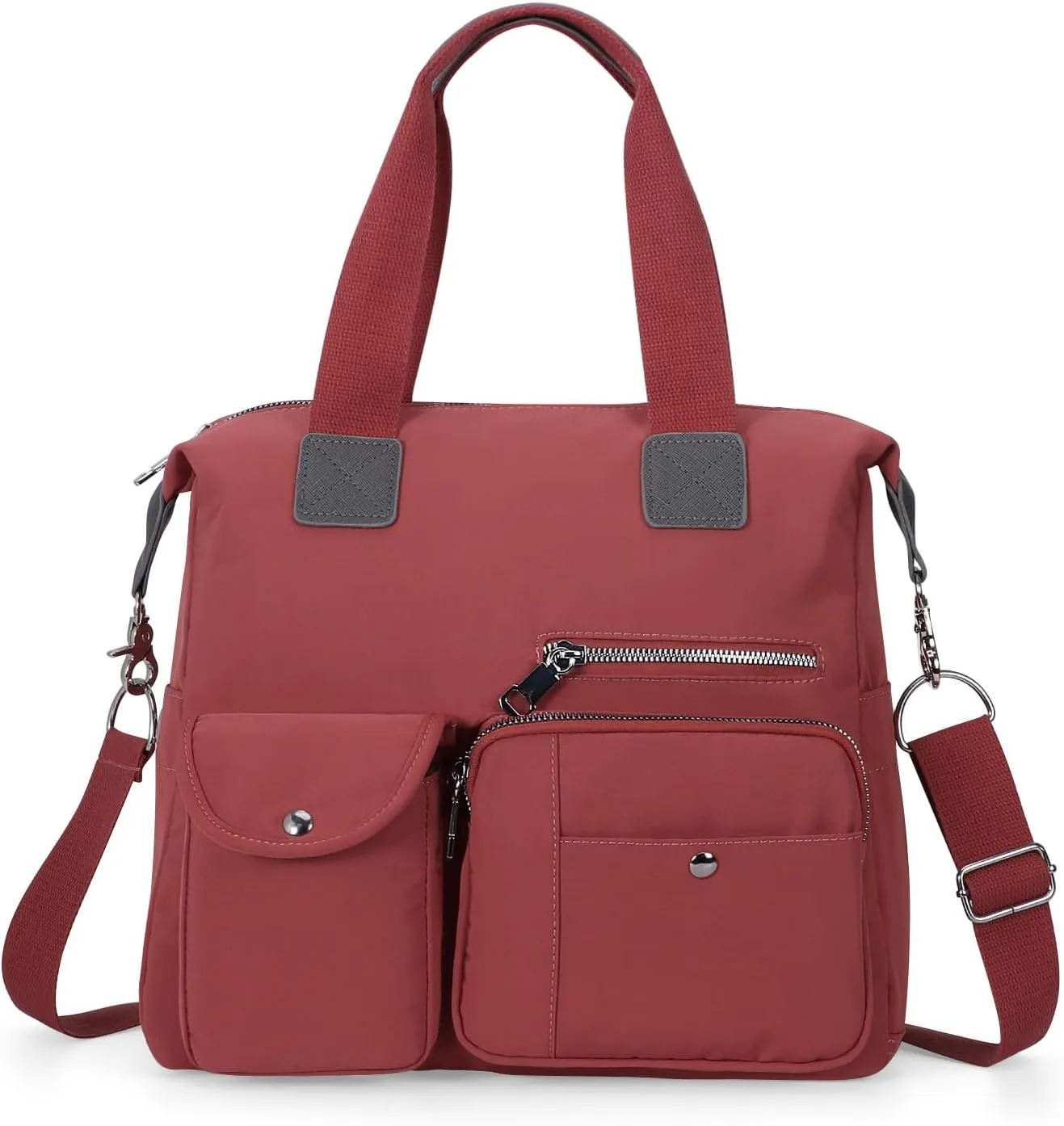 Canvas Tote Bag With Multi Pockets for Women,Shoulder Handbag,Nurse Bag for Work,Crossbody Purse,Top Handle Satchel
