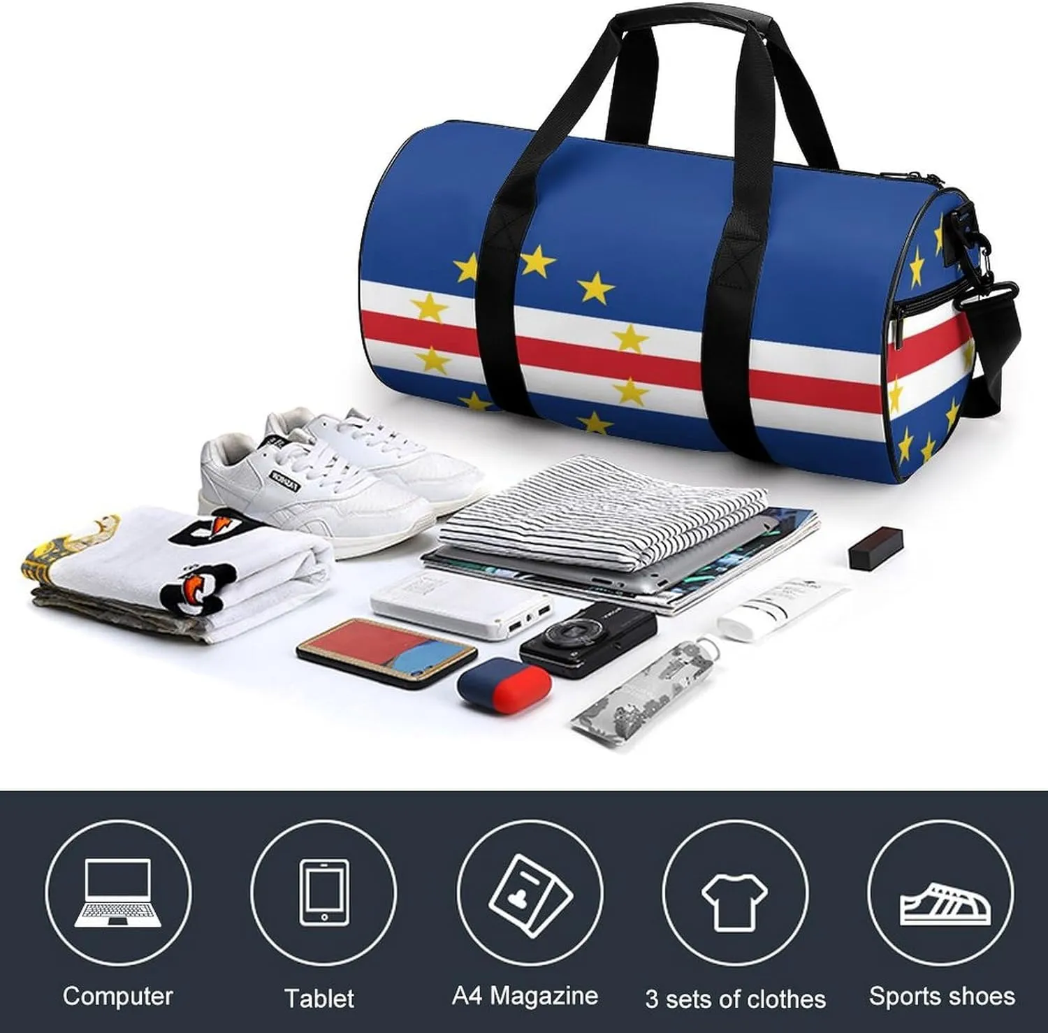 Cape Verde Flag Large Capacity Sports Duffel Bag for Gym Travel Weekend for Men Women