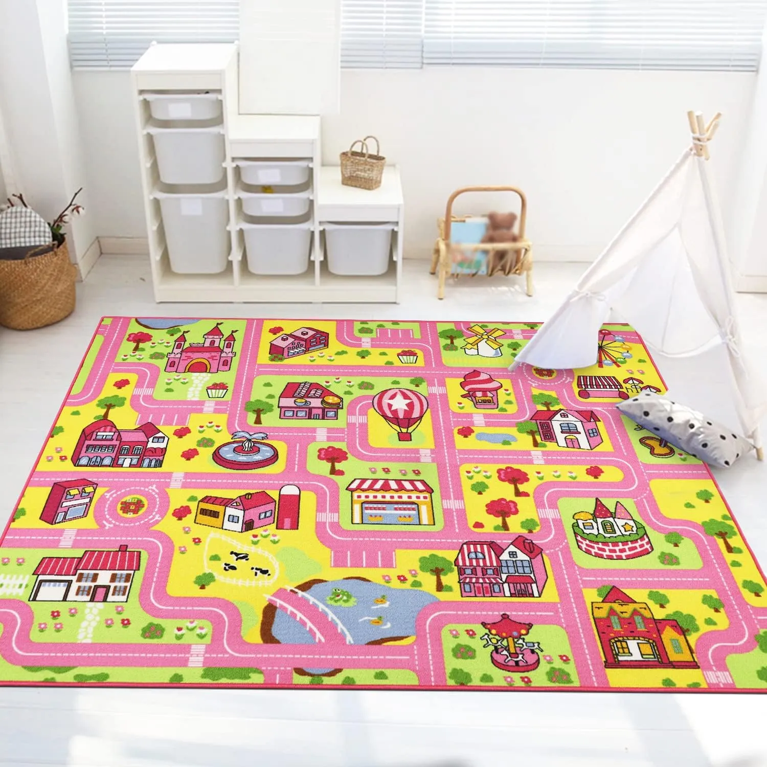 Capslpad Kids Play Rug 6.6x5.0 ft Large Size Kids Rug for Playroom Non Slip Washable Kid Car Road Carpet Educational Learning Area Rug Children Play Carpet for Bedroom,Classroom,Nursery Room Decor