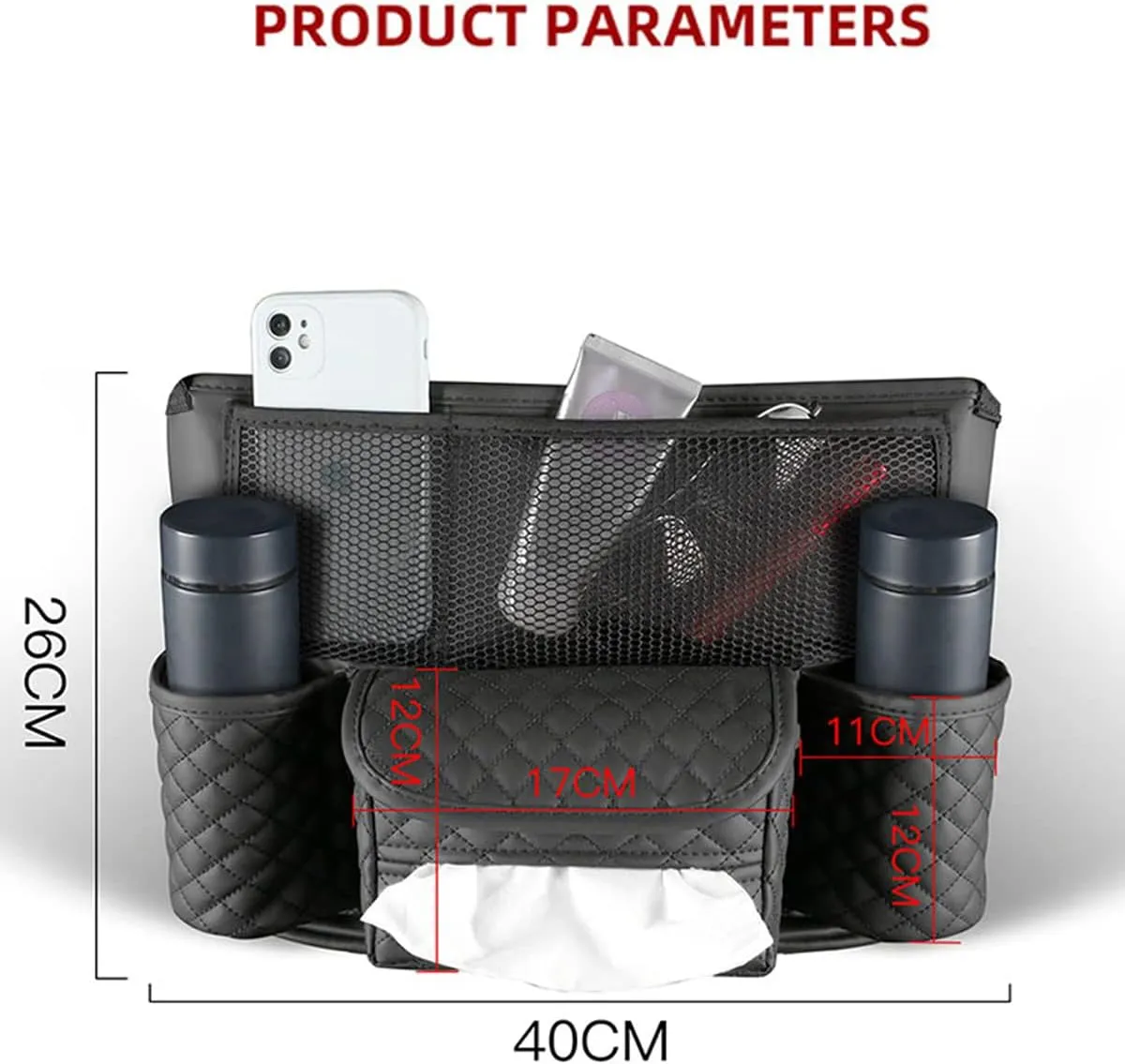 Car Handbag Holder Between Seats with Multi-Pocket Large Capacity Storage Bag, Pet Kids Barrier, Driver Storage Pouch for Handbag Cup