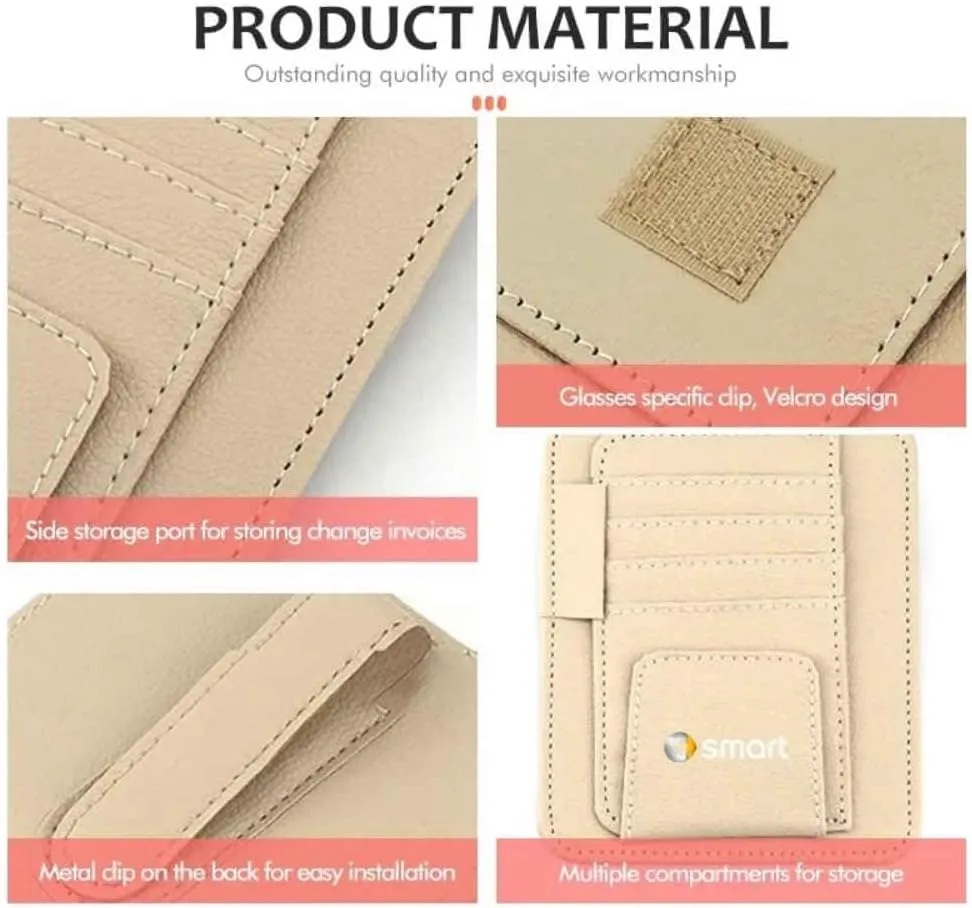 Car Organizer for Smart, Leather Car Sun Visor Storage Bag, Multi-Pocket Storage Bag, Car Accessories,Normal-F