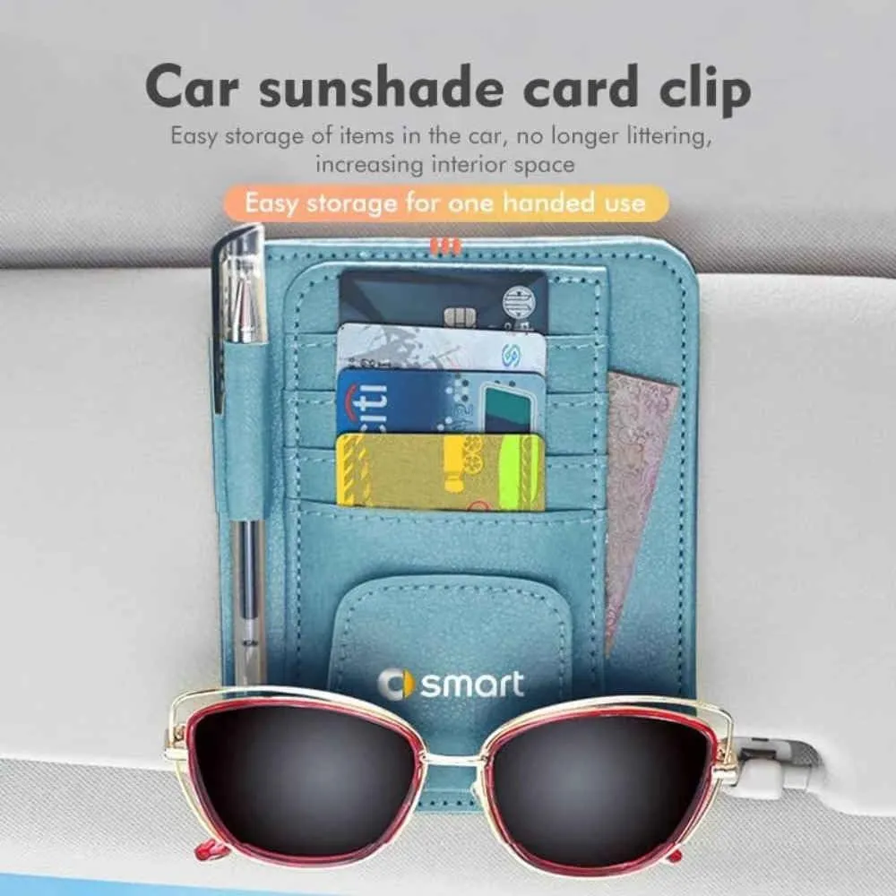 Car Organizer for Smart, Leather Car Sun Visor Storage Bag, Multi-Pocket Storage Bag, Car Accessories,Normal-F