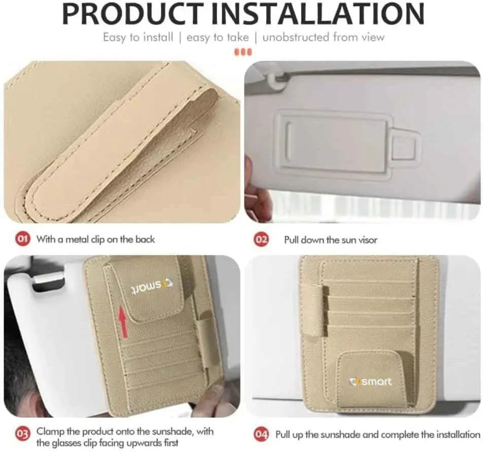 Car Organizer for Smart, Leather Car Sun Visor Storage Bag, Multi-Pocket Storage Bag, Car Accessories,Normal-F
