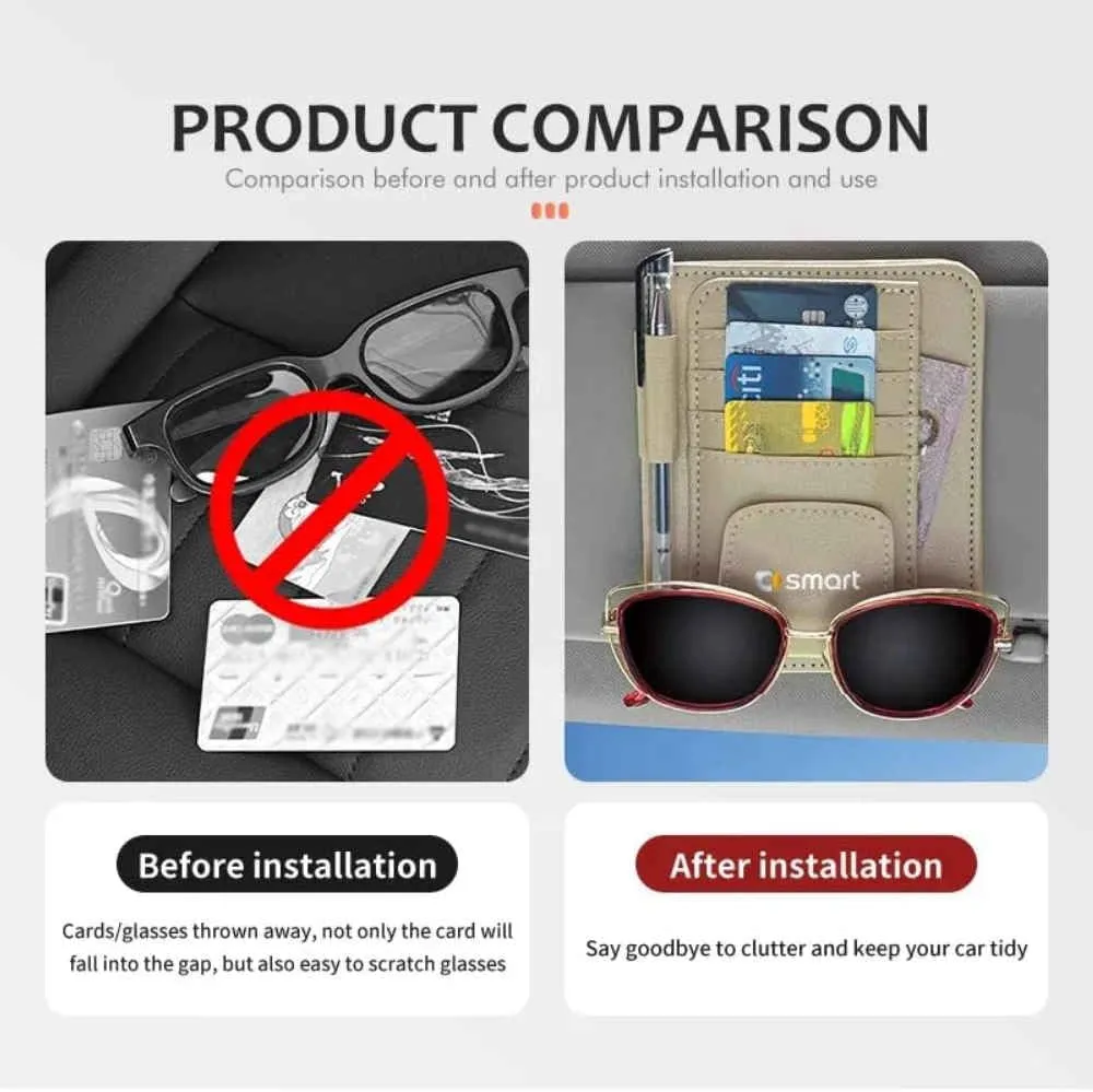 Car Organizer for Smart, Leather Car Sun Visor Storage Bag, Multi-Pocket Storage Bag, Car Accessories,Normal-F