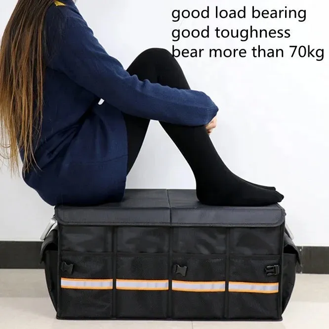 Car Trunk Storage Organizer Box, Large Capacity Multiuse Tools Storage Bag with Handle & Reflection Light