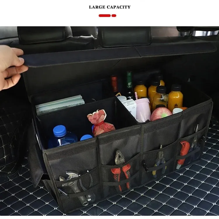Car Trunk Storage Organizer Box, Large Capacity Multiuse Tools Storage Bag with Handle & Reflection Light