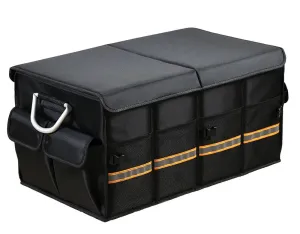 Car Trunk Storage Organizer Box, Large Capacity Multiuse Tools Storage Bag with Handle & Reflection Light