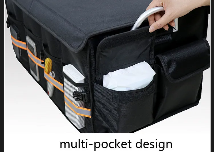 Car Trunk Storage Organizer Box, Large Capacity Multiuse Tools Storage Bag with Handle & Reflection Light