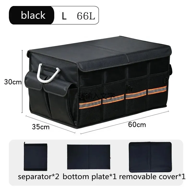 Car Trunk Storage Organizer Box, Large Capacity Multiuse Tools Storage Bag with Handle & Reflection Light