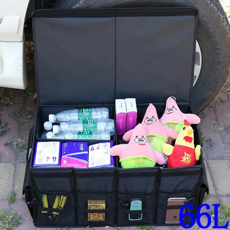 Car Trunk Storage Organizer Box, Large Capacity Multiuse Tools Storage Bag with Handle & Reflection Light