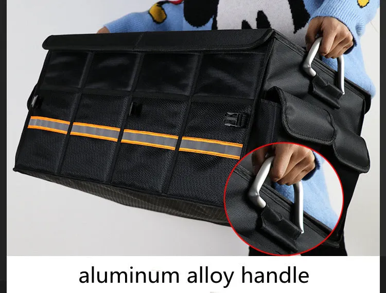 Car Trunk Storage Organizer Box, Large Capacity Multiuse Tools Storage Bag with Handle & Reflection Light