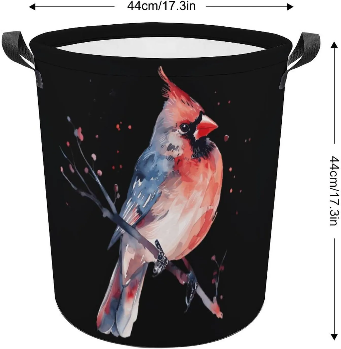 Cardinal Songbird Watercolor Funny Laundry Basket Hamper Washing Bin Storage Bag Collapsible Tall with Handles for Bathroom Dorm