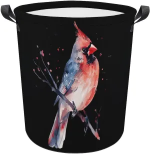 Cardinal Songbird Watercolor Funny Laundry Basket Hamper Washing Bin Storage Bag Collapsible Tall with Handles for Bathroom Dorm
